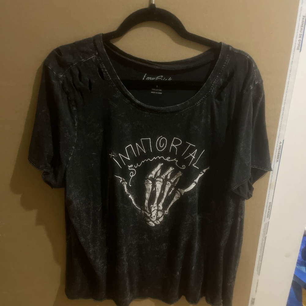 Black Graphic Tee with Skeleton Design